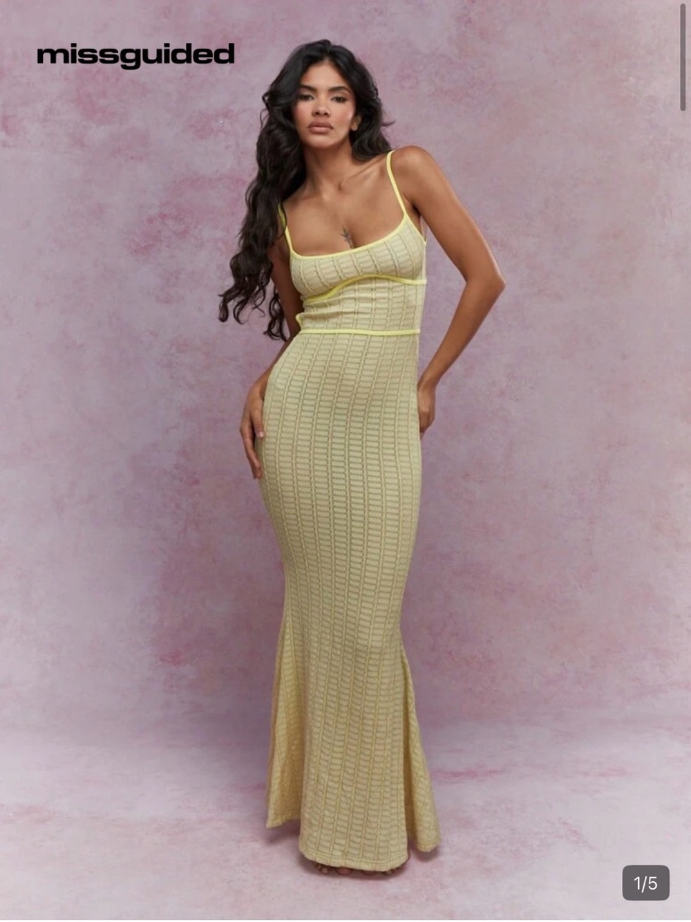 Missguided Neon Yellow Ribbed Maxi Dress with Contrast Piping